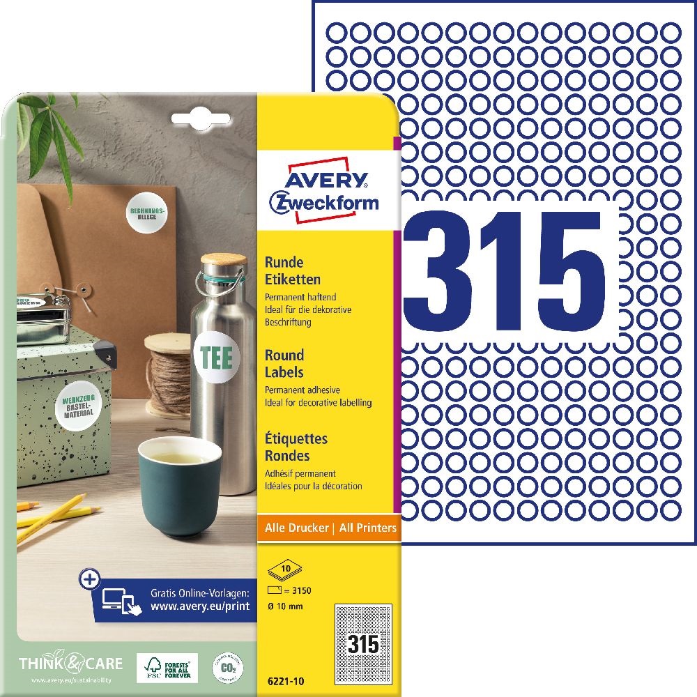 Avery 6221-10 10mm 10 ív univerzális fehér köretikett