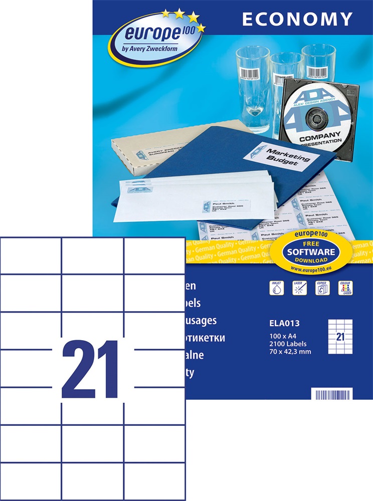Avery Europe100 ELA013 70x42,3mm 2100db-os etikett