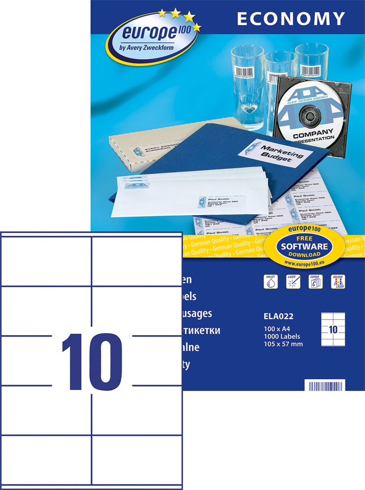 Avery Europe100 ELA022 105x57mm univerzális 1000db-os etikett