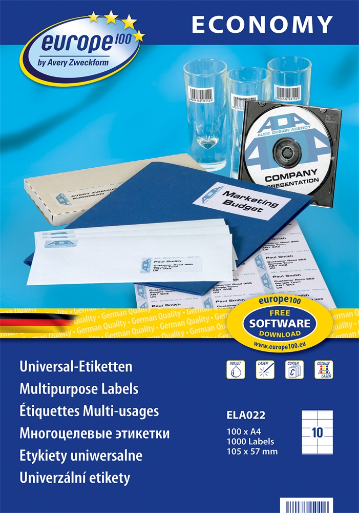Avery Europe100 ELA022 105x57mm univerzális 1000db-os etikett