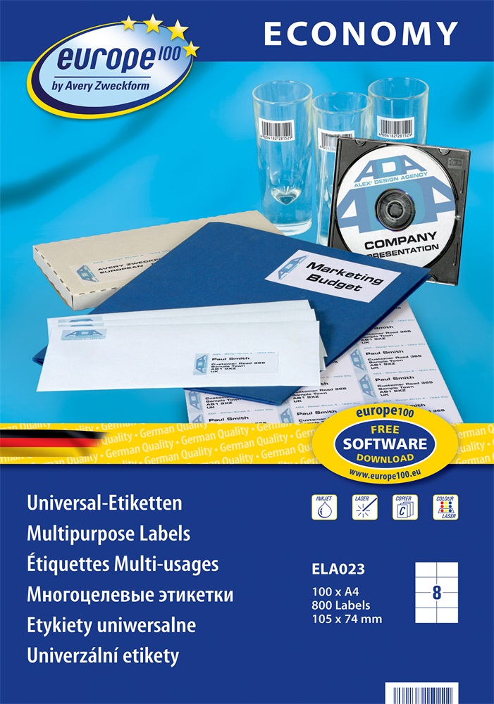 Avery Europe100 ELA023 105x74mm univerzális 800db-os etikett