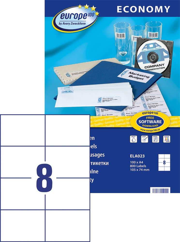 Avery Europe100 ELA023 105x74mm univerzális 800db-os etikett