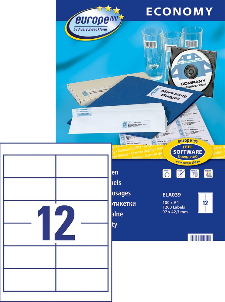Avery Europe100 ELA039 97x42,3mm 1200db-os etikett