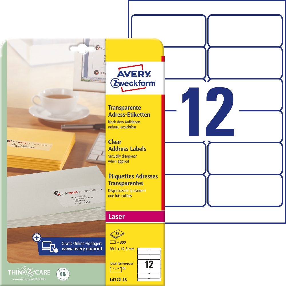 Avery L4772-25 99,1 x 42,3 mm 300 db-os átlátszó címzés etikett