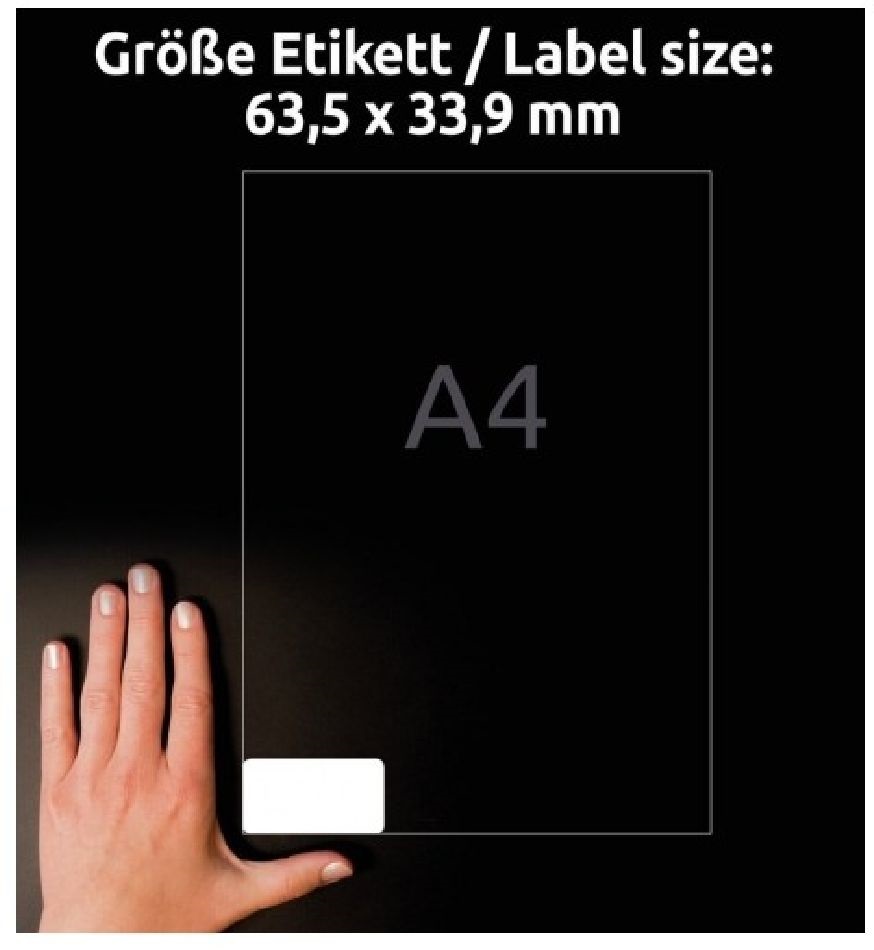 Avery L4773-20 63,5×33,9mm vízálló 480db-os fehér etikett