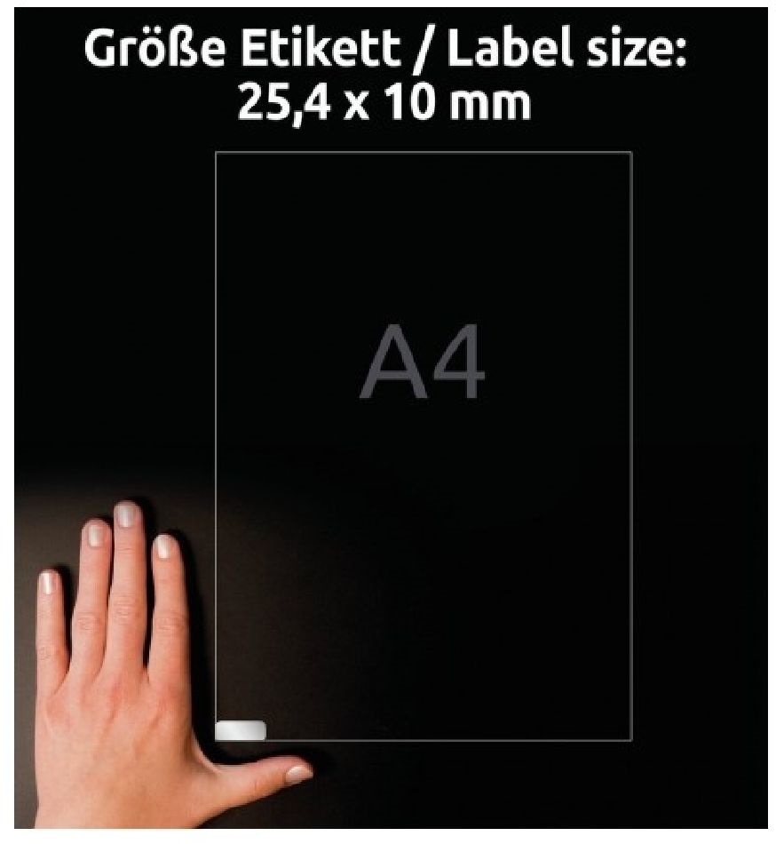 Avery L6008-20 25,4x10 mm vízálló 3780 db-os ezüst etikett
