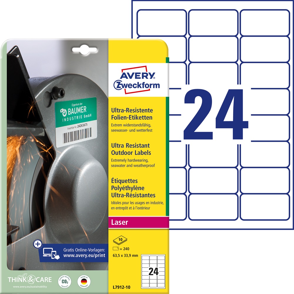 Avery L7912-10 63,5x33,9 mm ultra ellenálló 240 db-os etikett