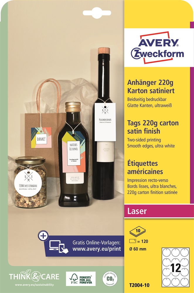 Avery T2004-10 60mm kör 120db-os sima élű,vágott sarkú karton függő címke