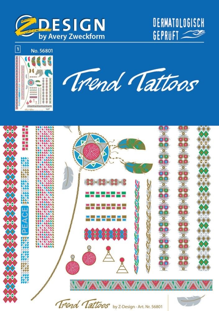 Avery 56801 indiai, ezüst A5 trend tetoválások