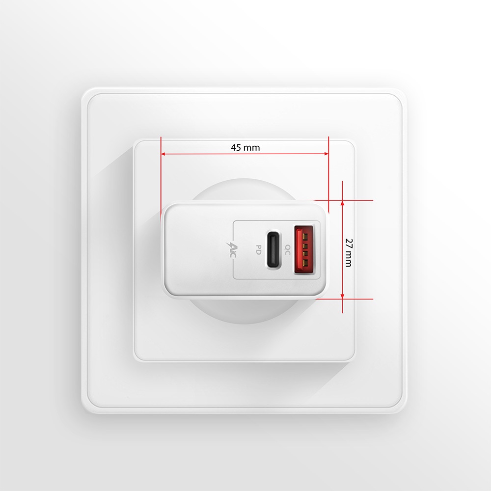 Axagon ACU-PQ22W QC3.0 + USB-C fehér fali töltő