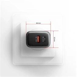 Axagon ACU-PQ67D PD3.0 & QC4+ 2× OUTPUTS, LCD kijelzővel és két kimenettel (USB-A + USB-C) 67W GaN hálózati töltő
