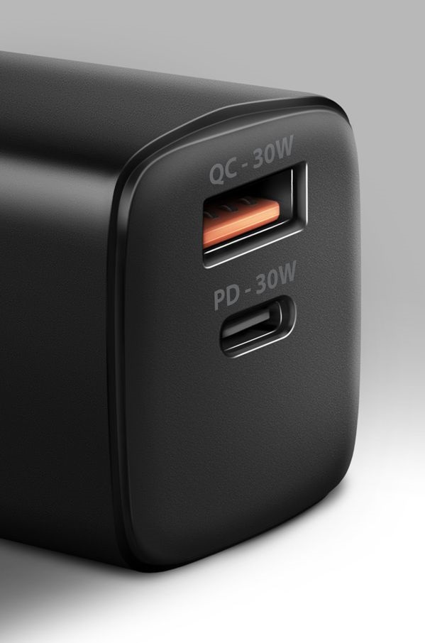 Axagon ACU-PQ30 USB-C + QC3.0 30W fekete fali töltő