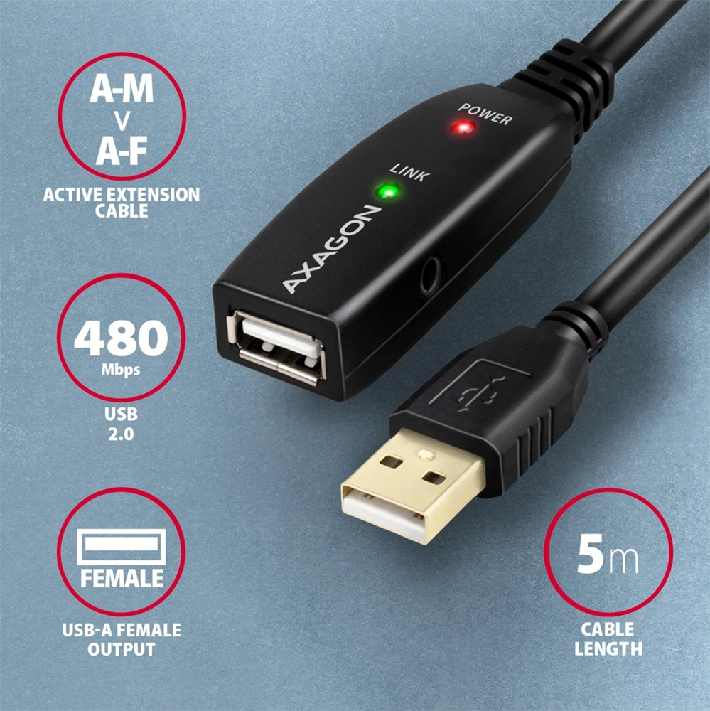 Axagon ADR-205 aktív USB hosszabbító kábel 5m