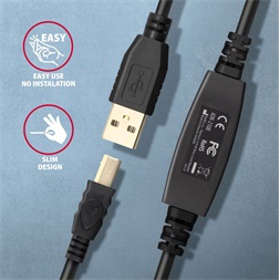 Axagon ADR-210B 10m USB 2.0 A apa - USB B apa aktív repeater kábel