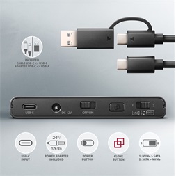 Axagon ADSA-CC USB-C 10Gbps NVMe M.2/SATA 2,5"/3,5" HDD/SSD másoló