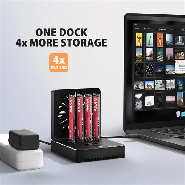 Axagon ADSA-M2C44 4x M.2 NVMe SSD-hez, PC nélküli lemezklónozási funkcióval USB4 dokkoló állomás