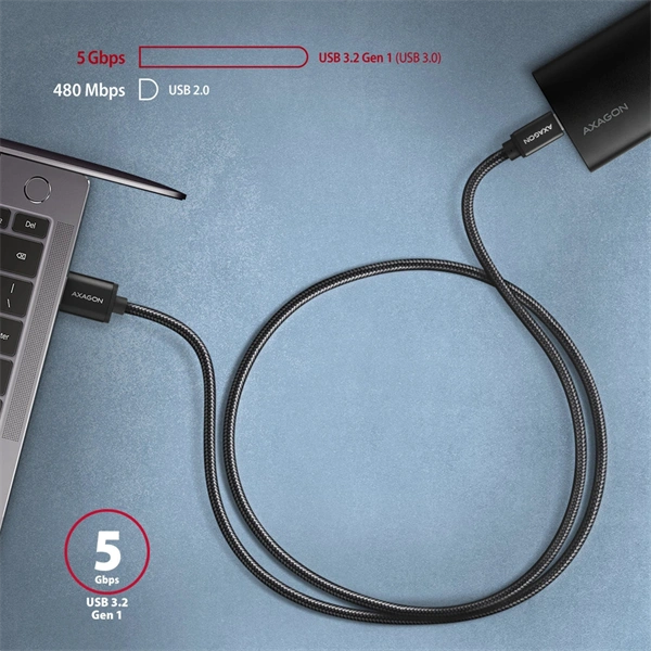 Axagon BUCM3-AM20AB USB-C 3.2 Gen 1 -  USB-A 2 m fekete kábel