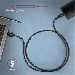 Axagon BUCM3-AM20AB USB-C 3.2 Gen 1 -  USB-A 2 m fekete kábel
