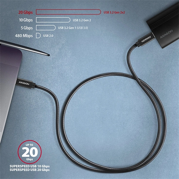 Axagon BUCM32-CM20AB USB-C 3.2 Gen 2 -  USB-C 2 m fekete kábel