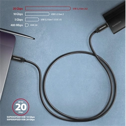 Axagon BUCM32-CM20AB USB-C 3.2 Gen 2 -  USB-C 2 m fekete kábel