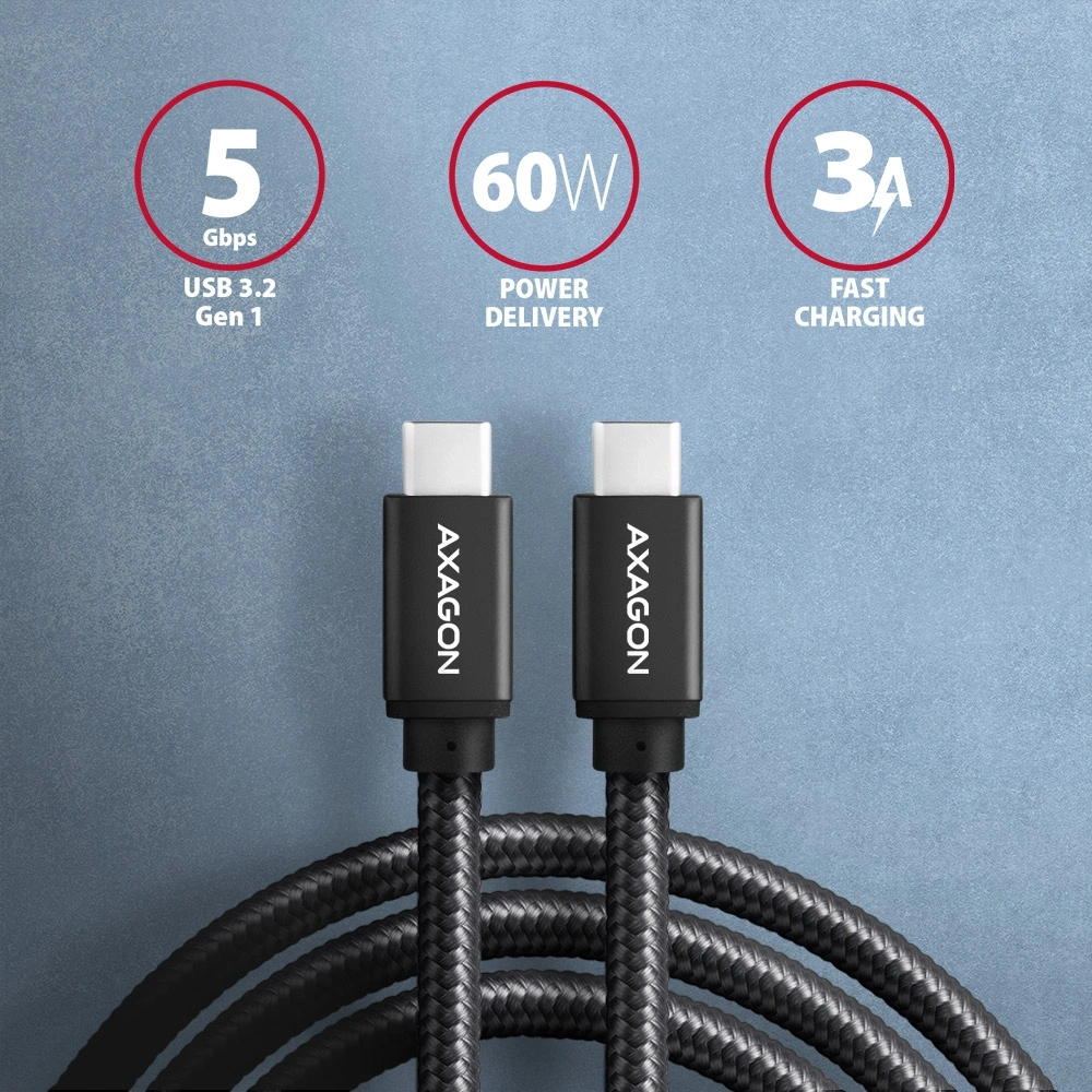 Axagon BUCM3-CM30AB 3m Type C - Type C fekete adat- és töltőkábel
