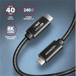 Axagon BUCM4X-CM05AB NewGEN+ 0,5m USB-C Gen 3×2 240W adat- és töltőkábel