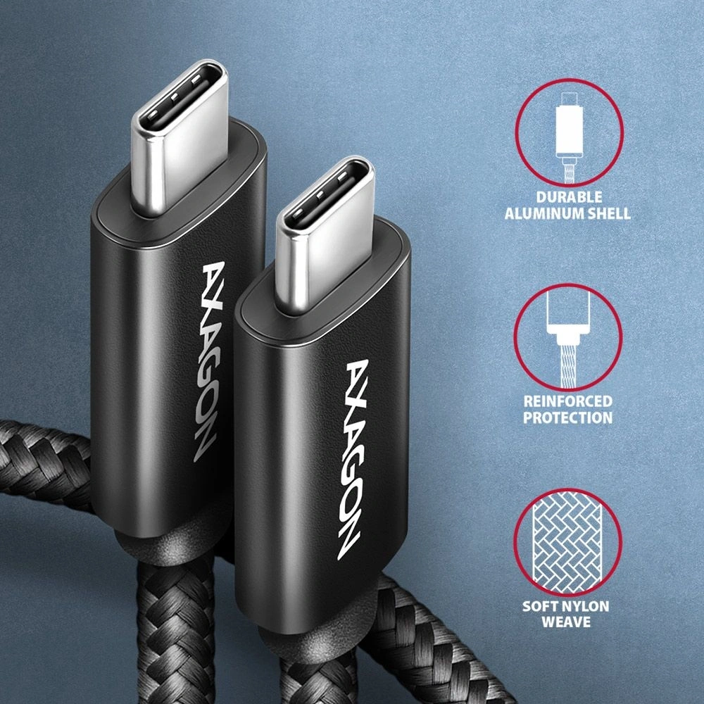 Axagon BUCM4X-CM05AB NewGEN+ 0,5m USB-C Gen 3×2 240W adat- és töltőkábel