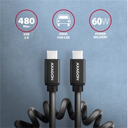 Axagon BUCM-CM10TB Twister USB-C 2.0 - USB-C 0,6 m fekete csavart kábel