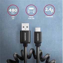 Axagon BUMM-AM10TB Twister micro USB 2.0 B - USB 2.0 A 0,6 m fekete csavart kábel