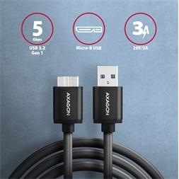 Axagon BUMM3-AM10AB micro USB 3.2 Gen 1 B - USB A 1 m fekete kábel