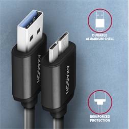 Axagon BUMM3-AM10AB micro USB 3.2 Gen 1 B - USB A 1 m fekete kábel