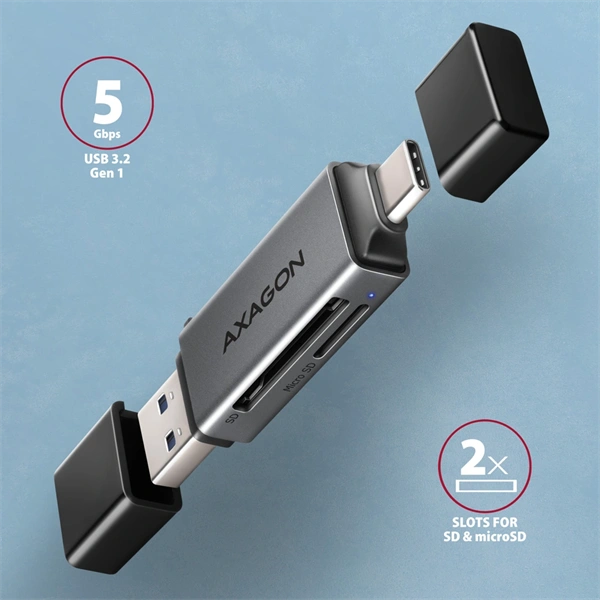 Axagon CRE-DAC Mobil USB 3.2 Gen 1 USB-C + USB-A SD/microSD mini kártyaolvasó