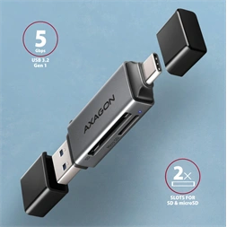 Axagon CRE-DAC Mobil USB 3.2 Gen 1 USB-C + USB-A SD/microSD mini kártyaolvasó