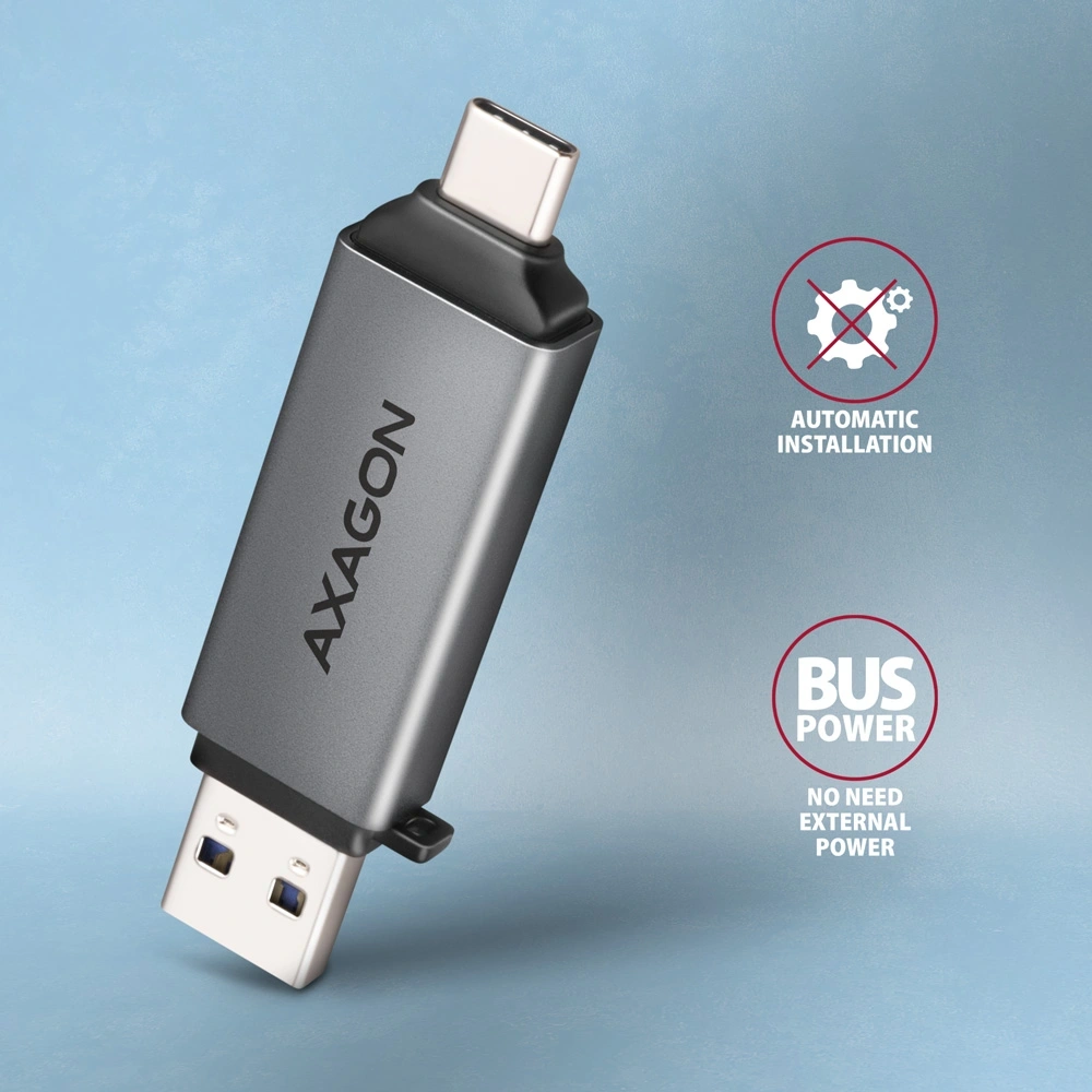 Axagon CRE-DAC Mobil USB 3.2 Gen 1 USB-C + USB-A SD/microSD mini kártyaolvasó