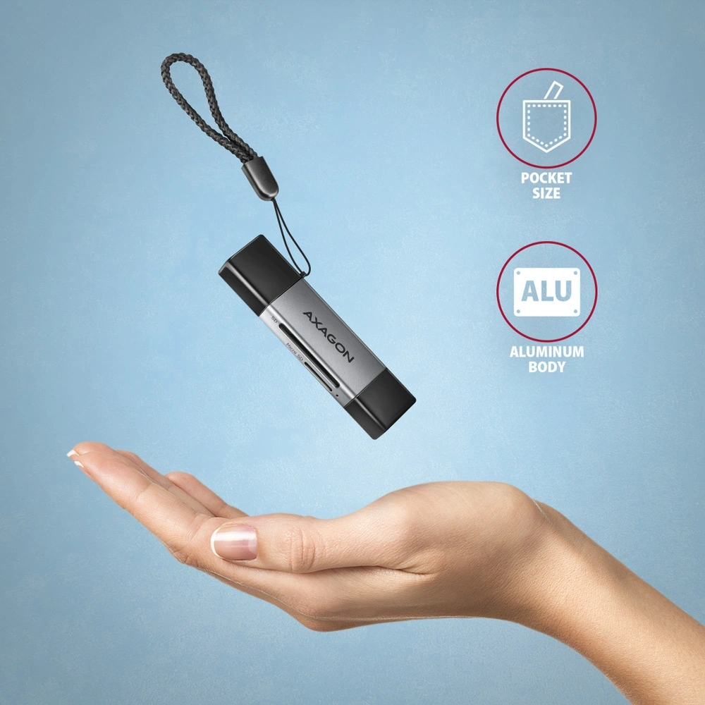 Axagon CRE-DAC Mobil USB 3.2 Gen 1 USB-C + USB-A SD/microSD mini kártyaolvasó