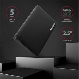 Axagon EE25-SL USB 3.2 fekete csavar nélküli külső HDD/SSD ház