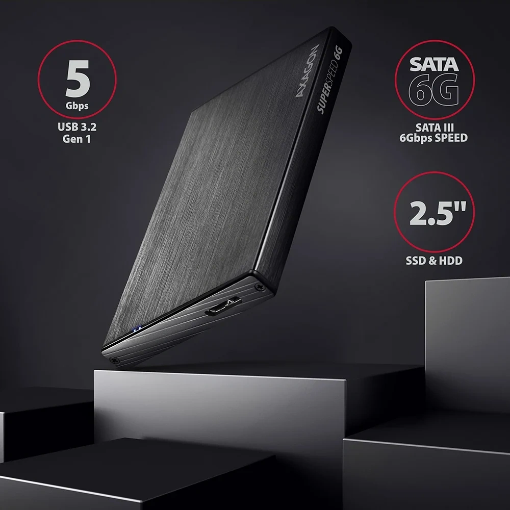 Axagon EE25-XA6 USB 3.0 fekete külső alumínium HDD/SSD ház
