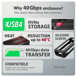 Axagon EEM2-40G M.2 NVMe SSD-hez USB-C 40Gbps külső ház