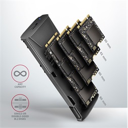 Axagon EEM2-GTS2 USB-C 3.2 Gen 2 M.2 NVMe/SATA szürke csavar nélküli külső SSD ház