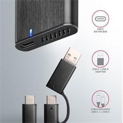 Axagon EEM2-SB2 USB-C 3.2 Gen 2 - M.2 NVMe/SATA fekete csavar nélküli külső SSD ház