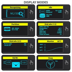 Axagon EEM2-SD2 DISPLAY USB-C 10Gbps M.2 NVMe & SATA SSD külső ház
