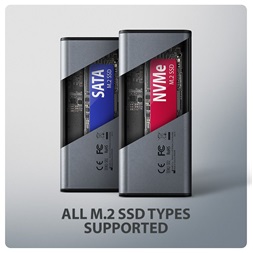 Axagon EEM2-SD2 DISPLAY USB-C 10Gbps M.2 NVMe & SATA SSD külső ház
