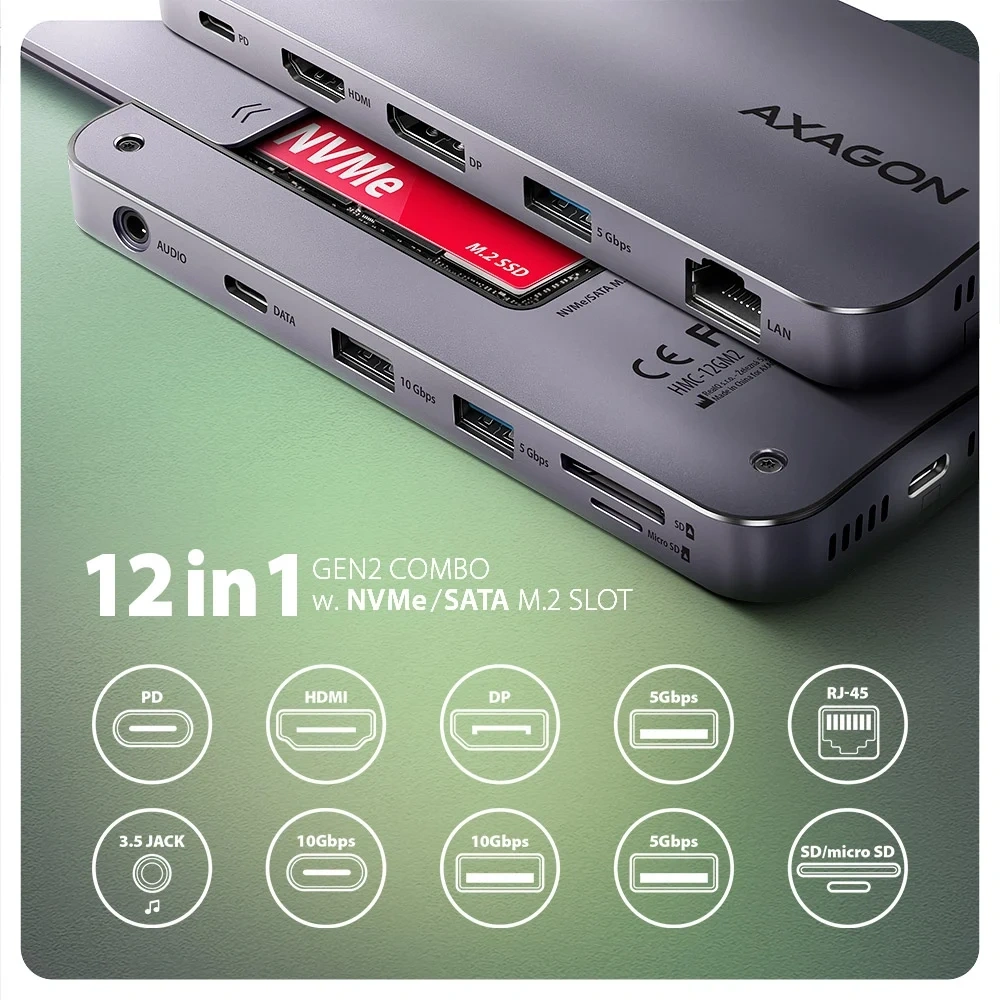 Axagon HMC-12GM2 12in1 USB HUB