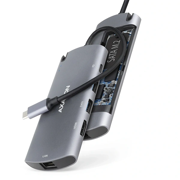Axagon HMC-6M2 SUPERSPEED USB-C COMBO ezüst-fekete  6in1 hub