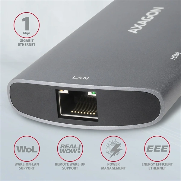 Axagon HMC-6M2 SUPERSPEED USB-C COMBO ezüst-fekete  6in1 hub