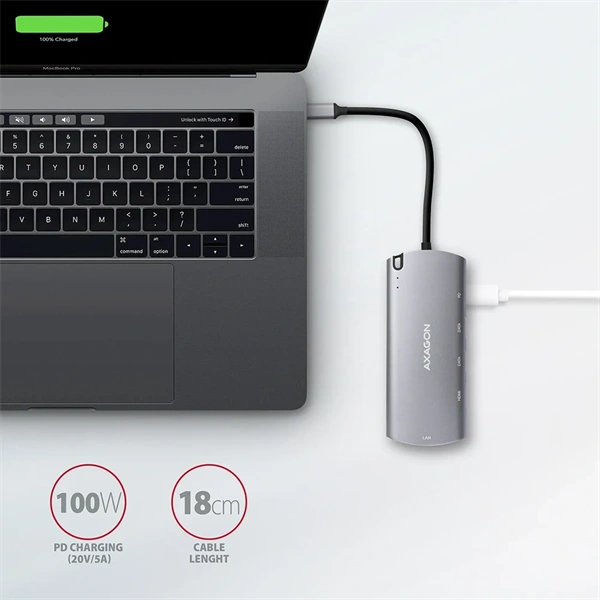 Axagon HMC-6M2 SUPERSPEED USB-C COMBO ezüst-fekete  6in1 hub