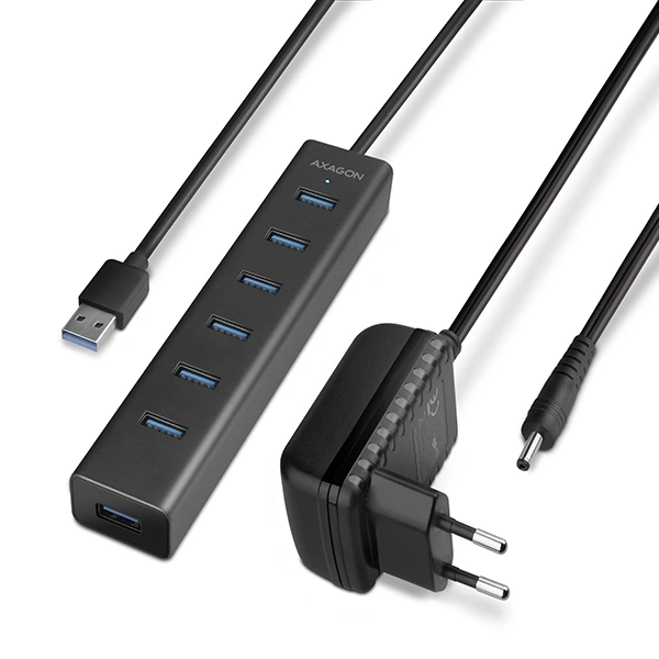 Axagon HUE-SA7BP 7 portos USB3.0 gyorstöltő fekete HUB