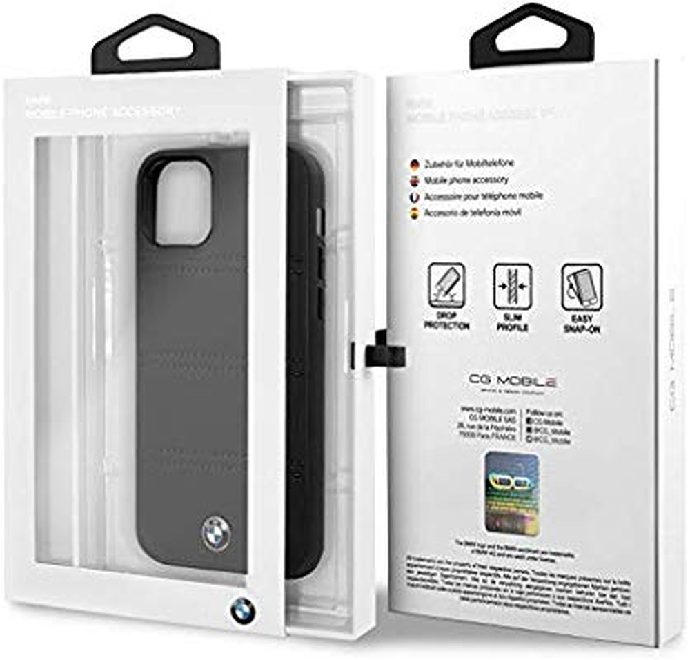 BMW iPhone 11 Pro Max vízszintesen csíkozott fekete kemény bőrtok