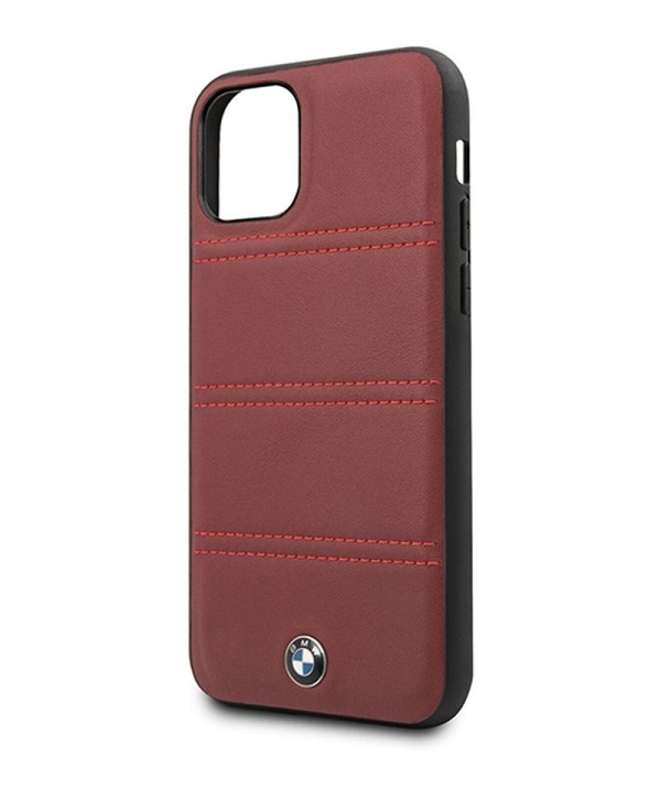 BMW iPhone 11 Pro vízszintesen csíkozott burgundi vörös kemény bőrtok