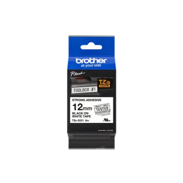 Brother TZe-S231 0.47" 12mmx8m fehér/fekete erős tapadású szalag